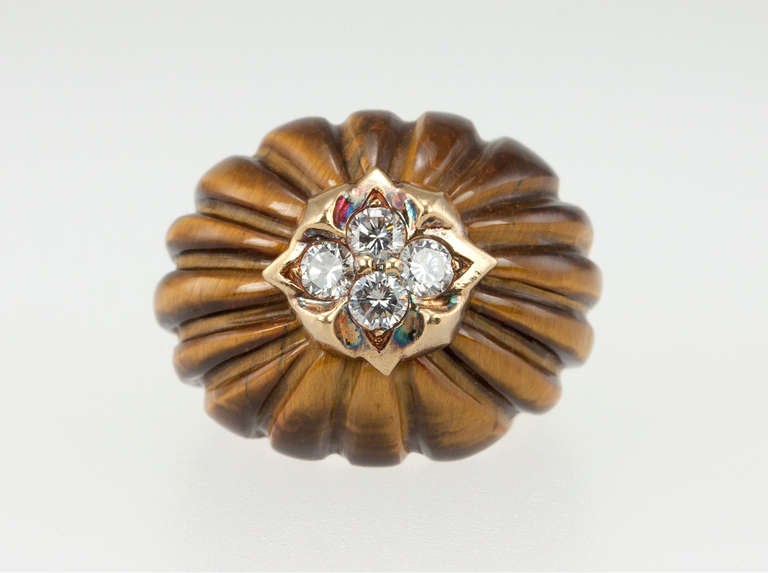 Tiger's Eye and Diamond Dome Ring 1
