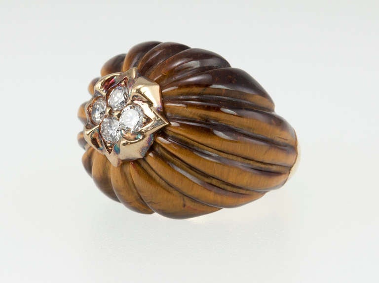 Tiger's Eye and Diamond Dome Ring 2