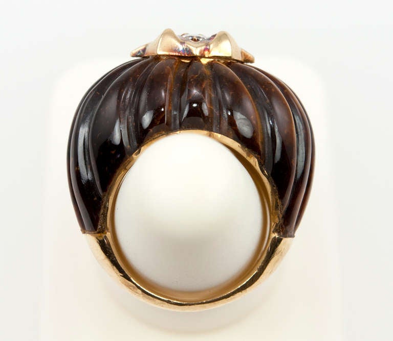Tiger's Eye and Diamond Dome Ring 6
