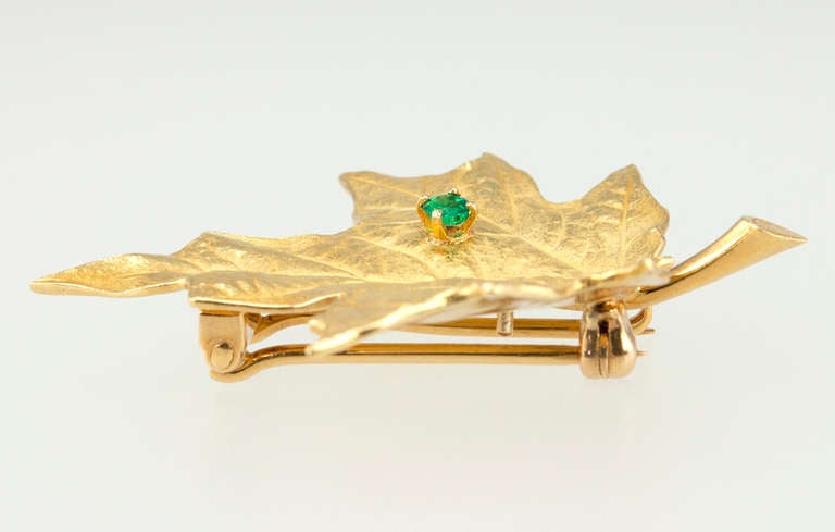 Tiffany & Co. Gold Leaf Brooch with Emerald 1