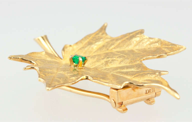 Tiffany & Co. Gold Leaf Brooch with Emerald 4