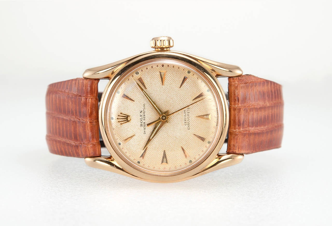 Rolex Rose Gold Bombay Wristwatch Ref 6090 For Sale 1