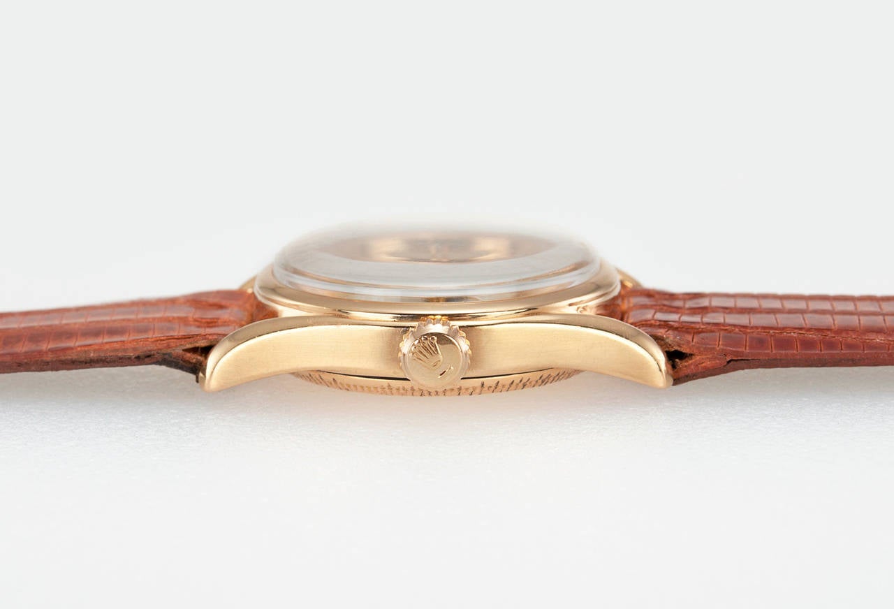 Rolex Rose Gold Bombay Wristwatch Ref 6090 In Good Condition For Sale In Los Angeles, CA