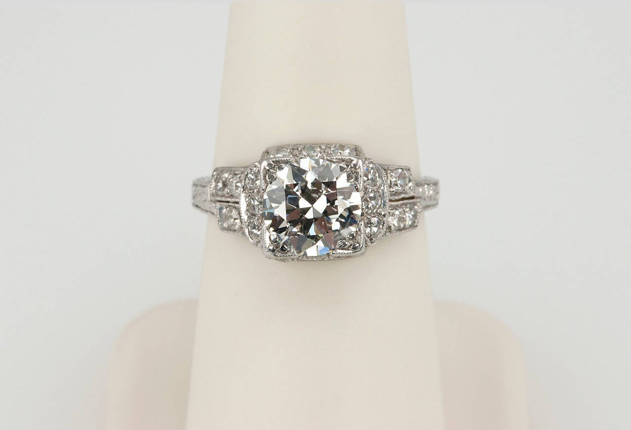 Art Deco 1.42 Carat Diamond Platinum Engagement Ring 2