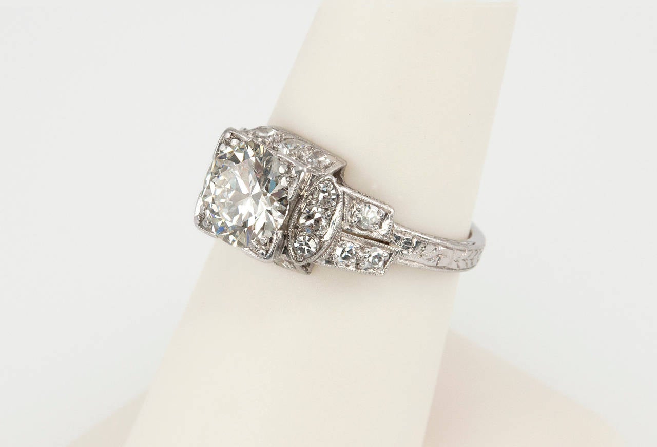 Art Deco 1.42 Carat Diamond Platinum Engagement Ring 3
