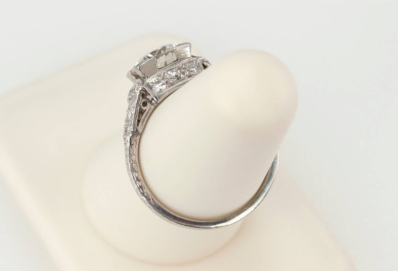 Art Deco 1.42 Carat Diamond Platinum Engagement Ring 4