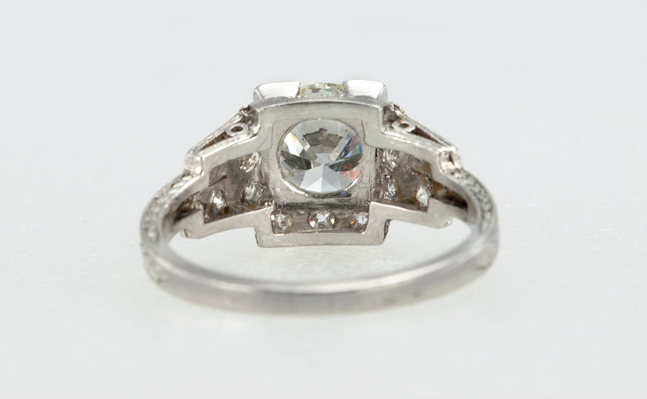 Art Deco 1.42 Carat Diamond Platinum Engagement Ring 5