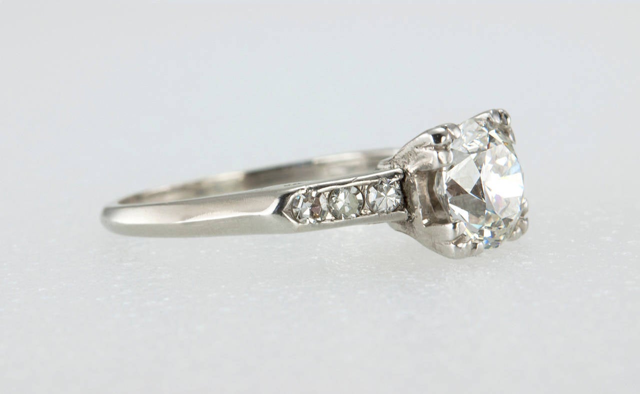 Women's 1.28 Carat GIA Cert Diamond Platinum Classic Engagement Ring For Sale