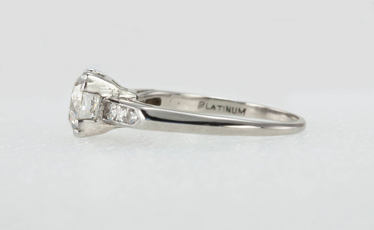 1.28 Carat GIA Cert Diamond Platinum Classic Engagement Ring For Sale 1