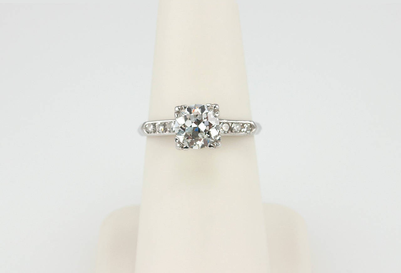 1.28 Carat GIA Cert Diamond Platinum Classic Engagement Ring For Sale 3