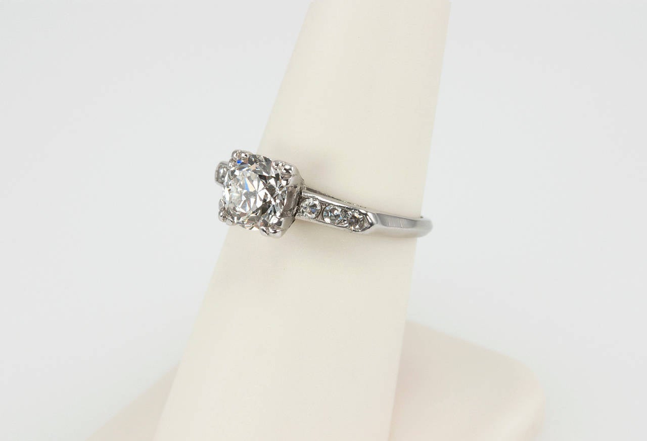 1.28 Carat GIA Cert Diamond Platinum Classic Engagement Ring For Sale 4