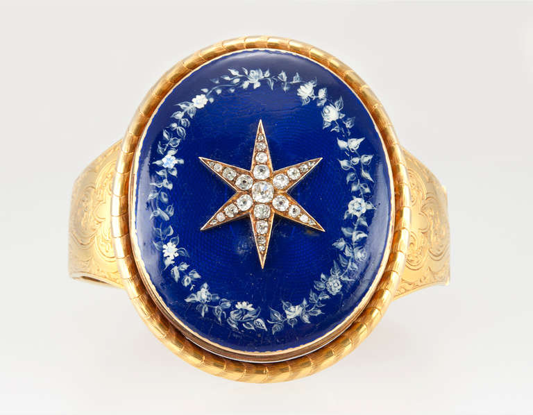 Victorian Starburst Memorial Bracelet with Blue Enamel For Sale 1