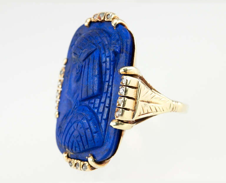 Victorian Egyptian Revival Lapis Lazuli Ring 2