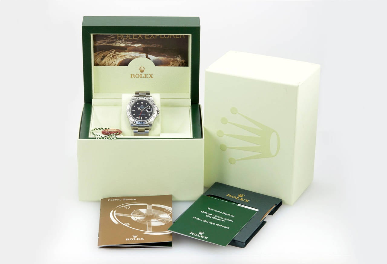 Rolex Explorer II stainless steel wristwatch, reference 16570 from 2009. This classic  watch features a black original dial, stainless steel 24 hour fixed bezel, stainless steel waterproof crown, sapphire crystal, and a stainless steel oyster
