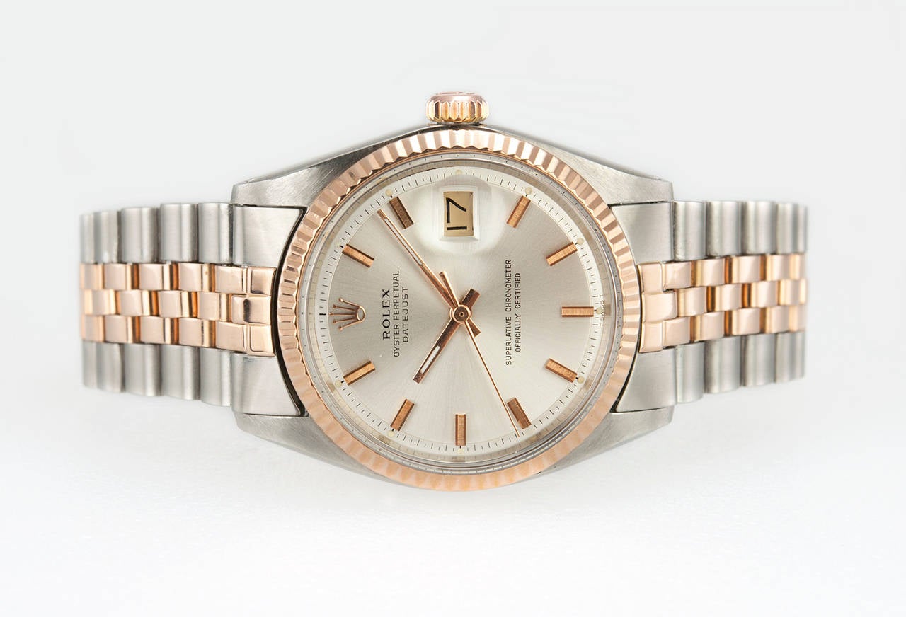 Women's or Men's Rolex Rose Gold Stainless Steel DateJust Wristwatch Ref 1601