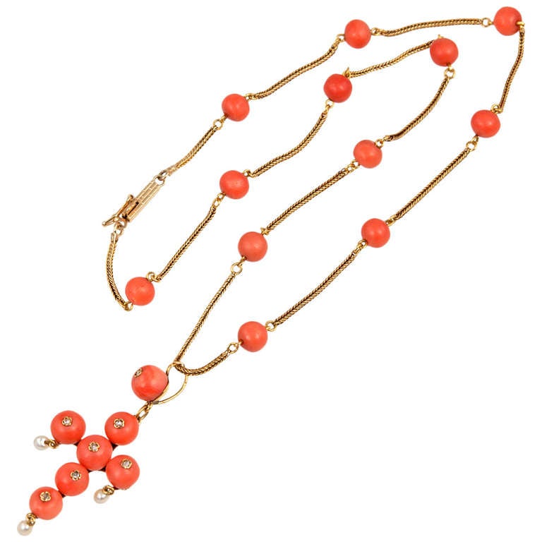 Victorian Coral Bead Necklace For Sale