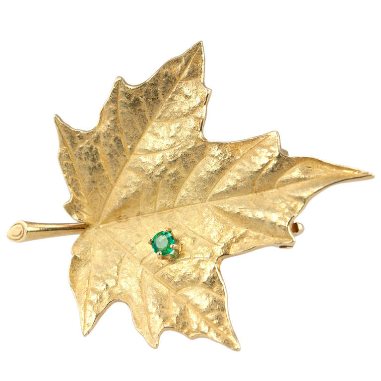 Tiffany & Co. Gold Leaf Brooch with Emerald