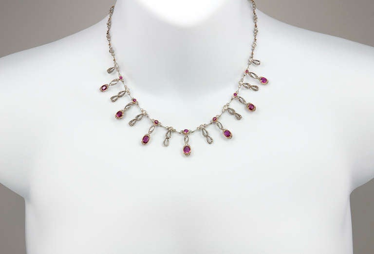 Edwardian Fringe Necklace with Diamonds and Rubies In Good Condition For Sale In Los Angeles, CA