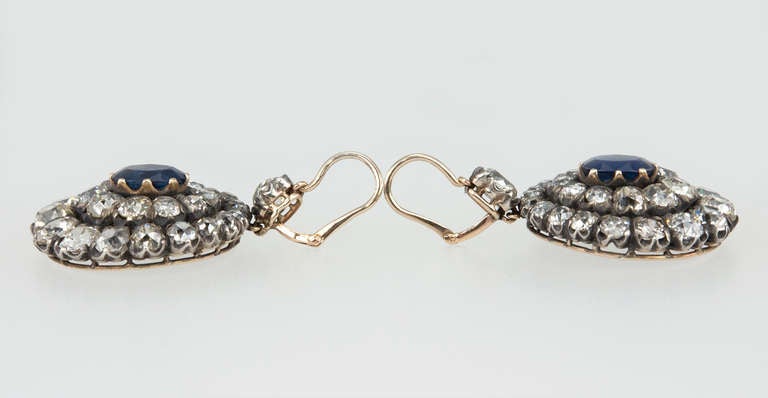 Women's Victorian Sapphire and Diamond Cluster Dangle Earrings