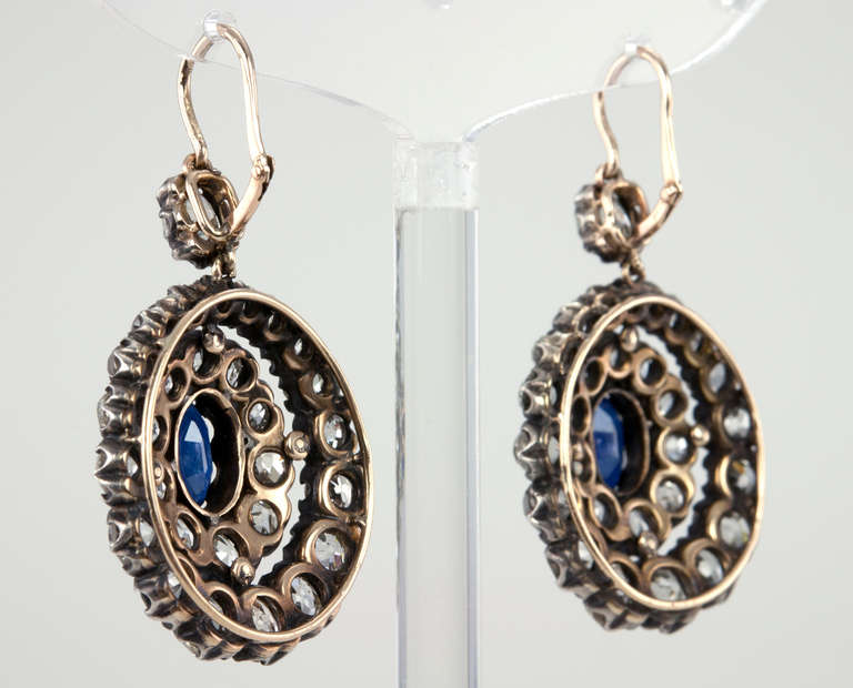 Victorian Sapphire and Diamond Cluster Dangle Earrings 4