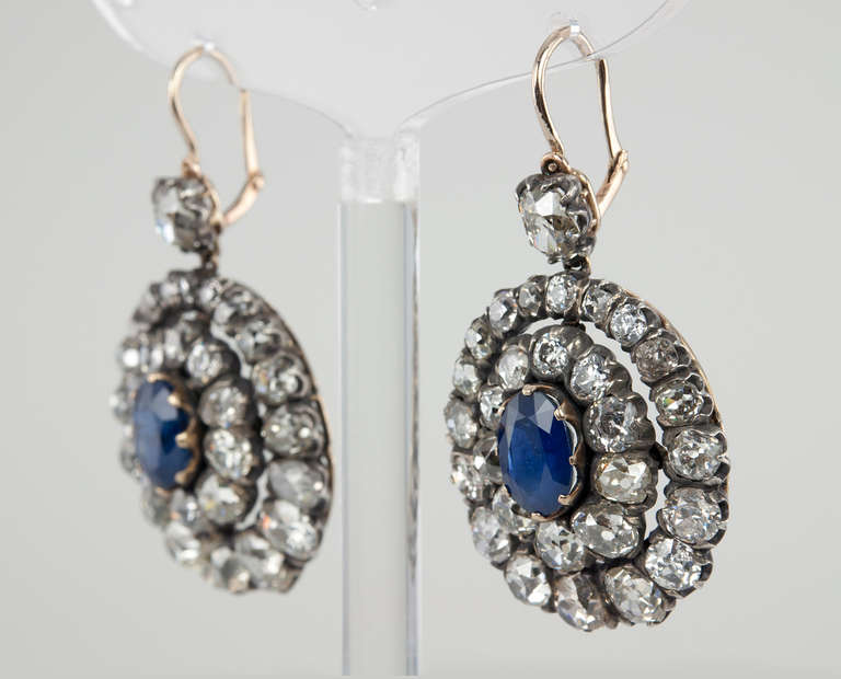 Victorian Sapphire and Diamond Cluster Dangle Earrings 3