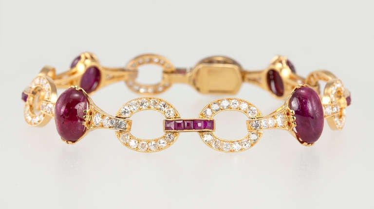 Ruby Diamond Gold Link Bracelet In Good Condition For Sale In Los Angeles, CA