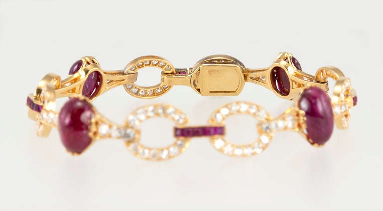 Women's Ruby Diamond Gold Link Bracelet For Sale