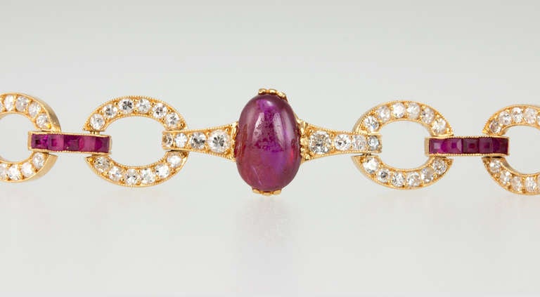 Ruby Diamond Gold Link Bracelet For Sale 1