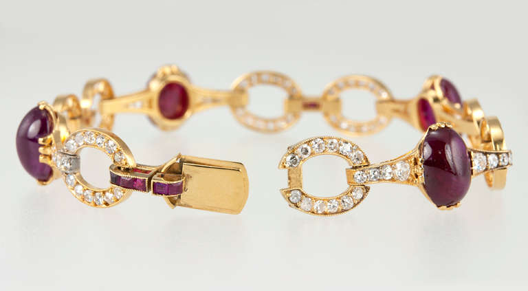 Ruby Diamond Gold Link Bracelet For Sale 4