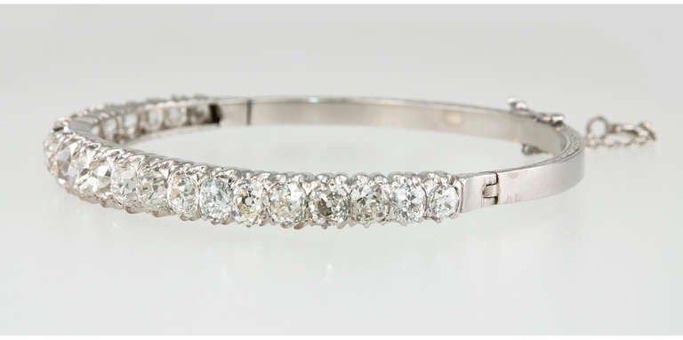 Old Mine Cut Diamond Bangle Bracelet For Sale 1