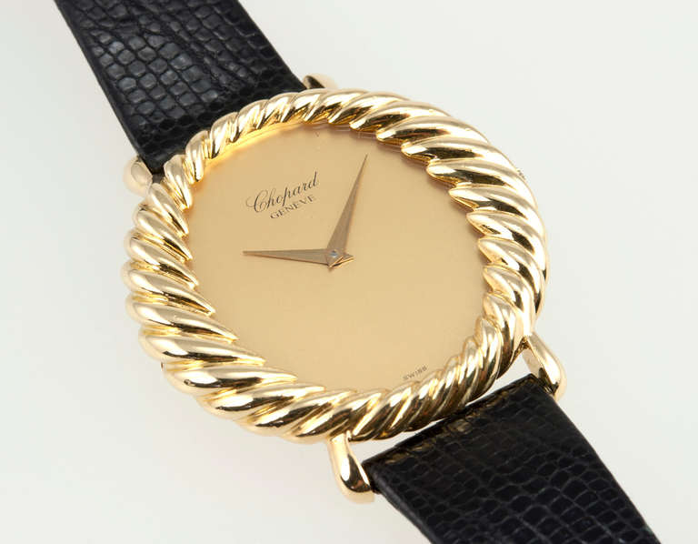Women's Chopard Lady's Yellow Gold Twisted Bezel Wristwatch circa 1970s For Sale