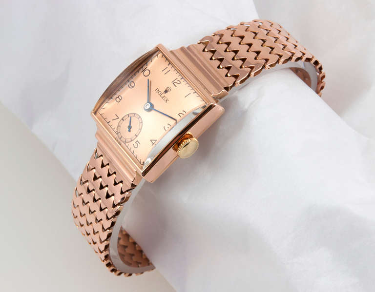 Women's or Men's Rolex Rose Gold Square Wristwatch circa 1934