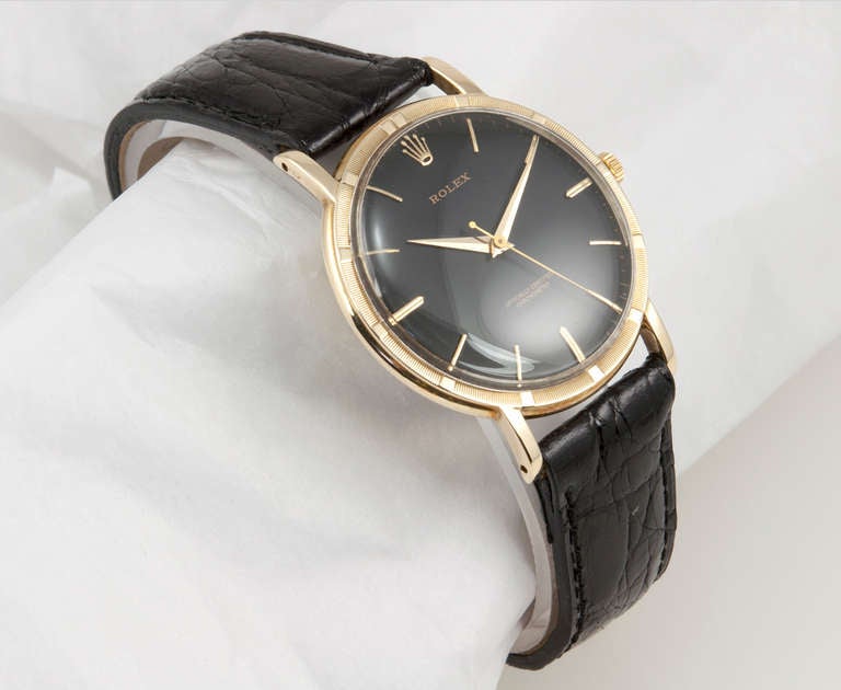 Rolex Yellow Gold Wristwatch with Black Dial circa 1945 at 1stDibs