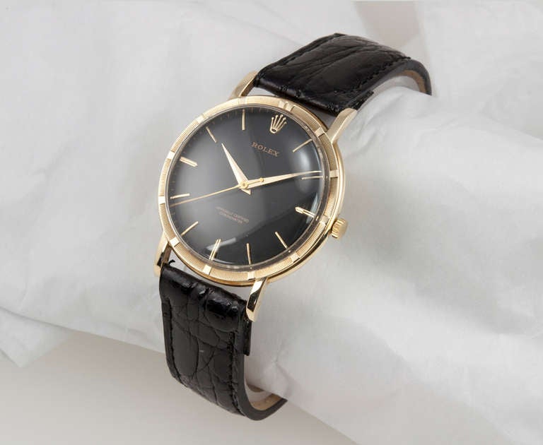 Rolex Yellow Gold Wristwatch with Black Dial circa 1945 5