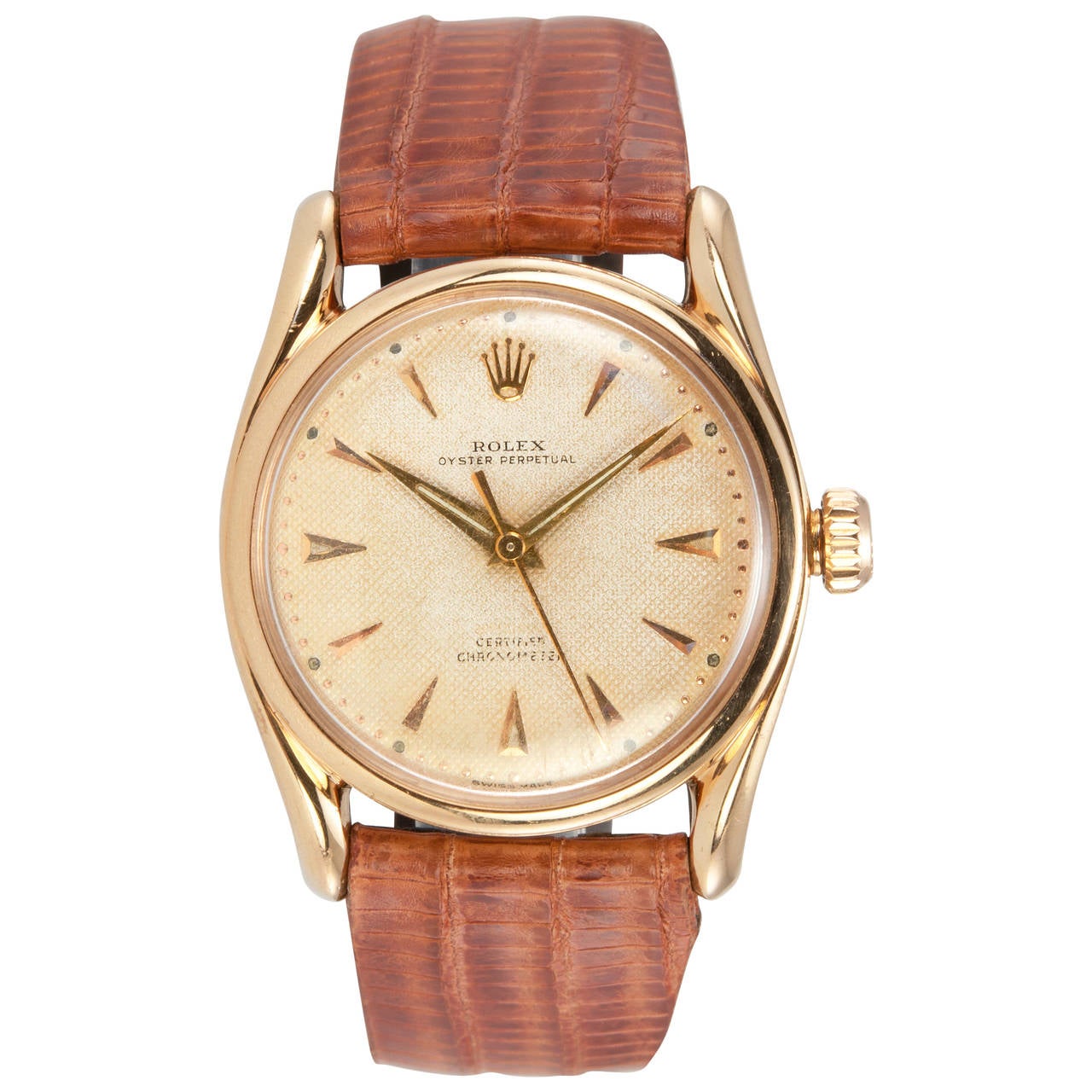 Rolex Rose Gold Bombay Wristwatch Ref 6090 For Sale