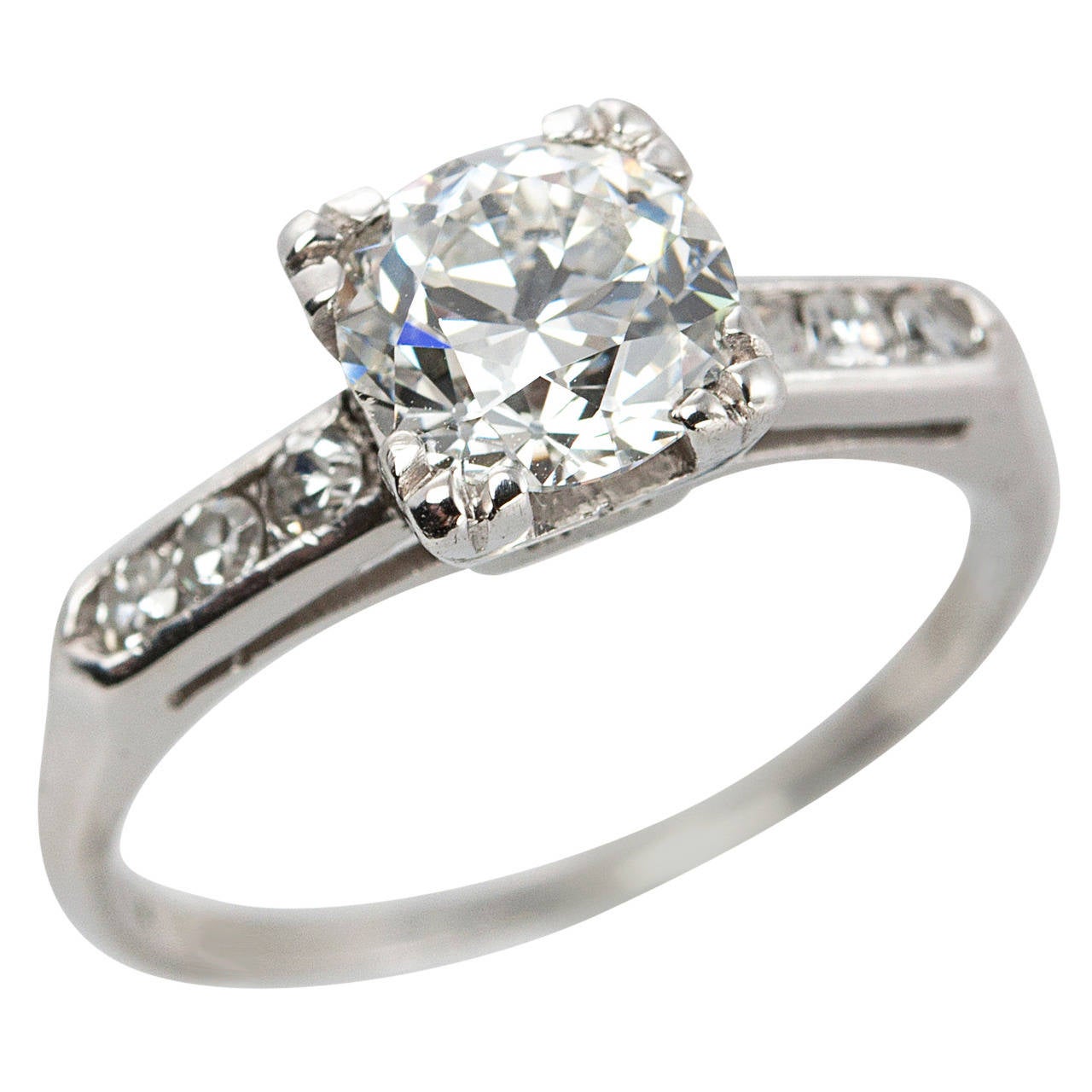 1.28 Carat GIA Cert Diamond Platinum Classic Engagement Ring For Sale