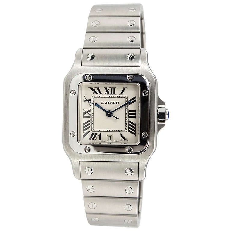 Cartier Stainless Steel Man's Santos Wristwatch with Date circa 2000s