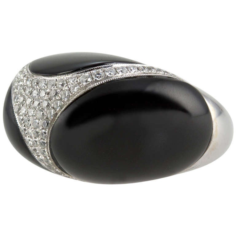 Black Jade and Diamond Dome Ring For Sale