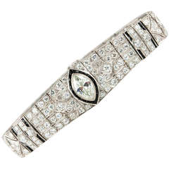 Art Deco Onyx Marquise Diamond Link Bracelet