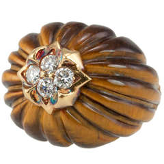 Tiger's Eye and Diamond Dome Ring