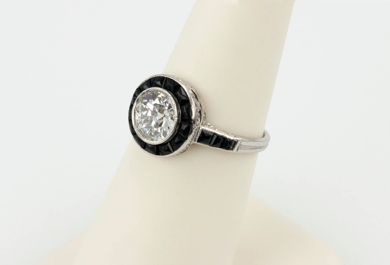1.13 Carat Art Deco Diamond and Onyx Ring For Sale 2