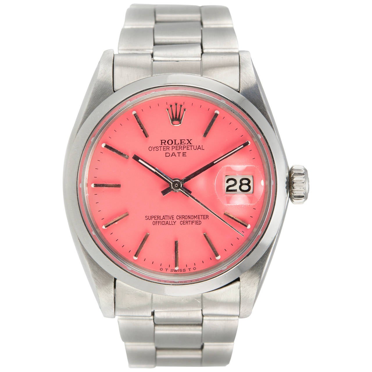 Rolex Stainless Steel Date Custom Pink Dial Wristwatch Ref 1500 For Sale