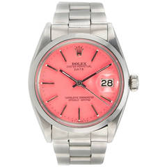 Rolex Stainless Steel Date Custom Pink Dial Wristwatch Ref 1500