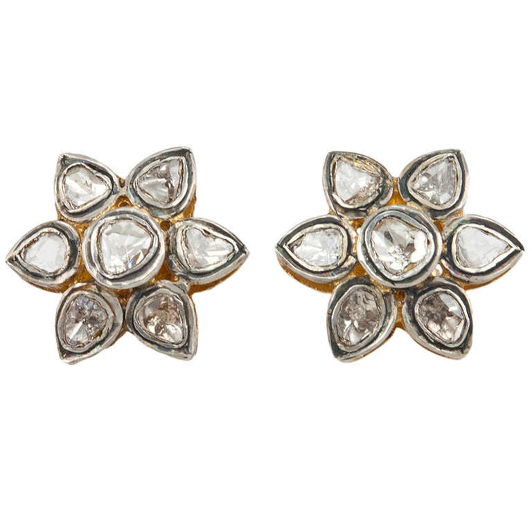 Indian Mogul-Style Rose Cut Diamond Earrings at 1stDibs