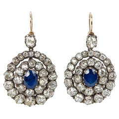 Victorian Sapphire and Diamond Cluster Dangle Earrings