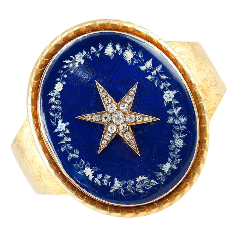 Victorian Starburst Memorial Bracelet with Blue Enamel For Sale