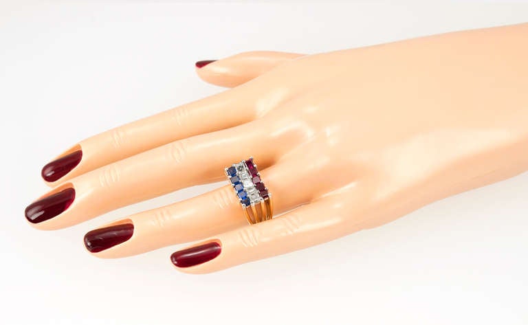Retro Cartier 1940s Ruby Sapphire Diamond Ring