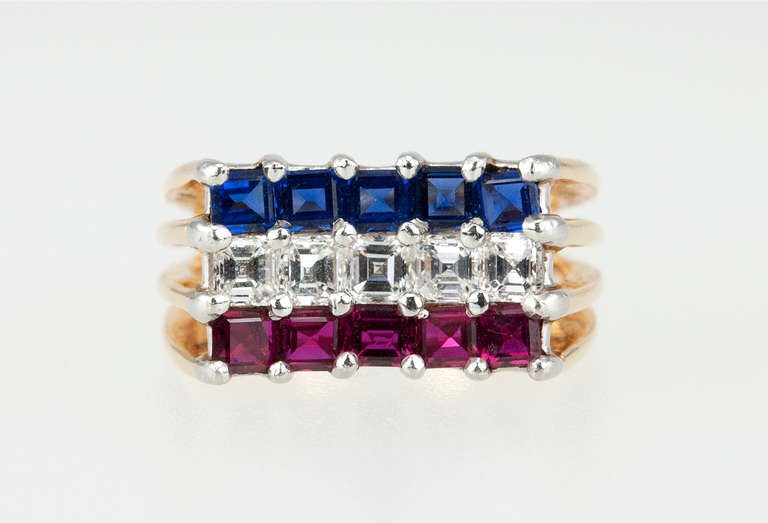 Cartier 1940s Ruby Sapphire Diamond Ring In Good Condition In Los Angeles, CA