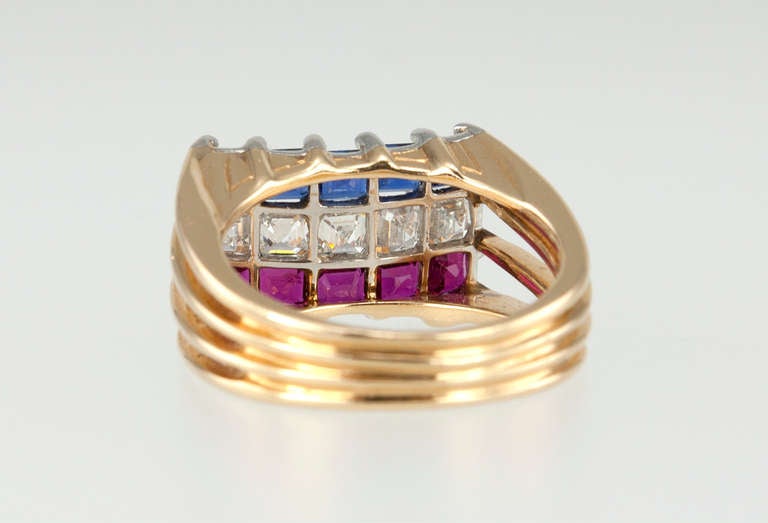 Cartier 1940s Ruby Sapphire Diamond Ring 3