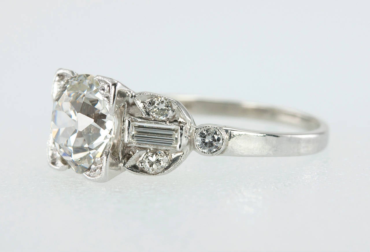 1.86 Carat GIA Cert Art Deco Diamond Platinum Engagement Ring In Excellent Condition In Los Angeles, CA